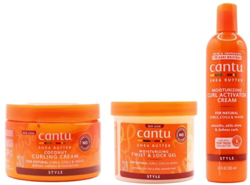 Cantu Shea Butter Feuchtigkeitsspendendes Twist & LockGel 370g mit feuchtigkeitsspendender Curl Aktivierungscreme 355ml und Kokosnuss Curling Creme 340g