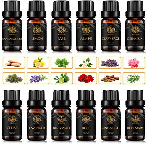 Aromatherapie Geranium ätherisches Öl Set für Diffusor, 100% pure Jasmin ätherische Öle für Hause, 12x10ml Therapeutische Grade Zitrone ätherische Öle- Bergamotte,Rosmarin,Sandelholz,Basilikum Öle...