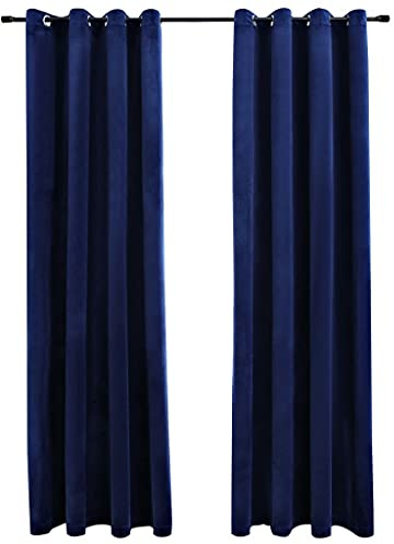 vidaXL 2X Vorhang Verdunkelung mit Ösen Verdunkelungsvorhang Kräuselband Ösen Schlaufe Thermo Gardine Blickdicht Samt Dunkelblau 140x245cm