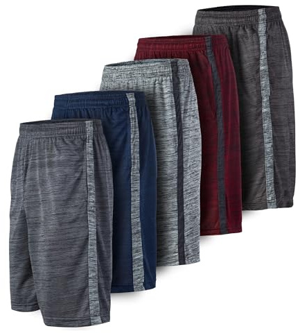 Essential Elements Athletic Shorts for Men - 5 Pack Men's Activewear with Pockets, Quick Dry Basketball Shorts - Sports Shorts for Workout, Gym, Running