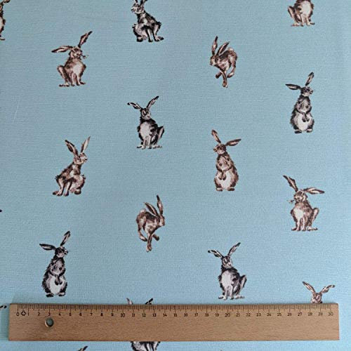 Thimbles Fabrics | Stoff im Shabby-Hasen-Design, hellblau, Baumwolle, Leinen, für Vorhänge, Jalousien, Basteln, Quilten, Patchwork & Polstermöbel, 140 cm breit, Meterware (hellblau)