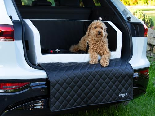 Hundebox Auto Kofferraumschutz Hund mit ladekantenschutz Kofferraum【Mit Tasche】 Kofferraum schutzmatte herausnehmbar - Hunde Autositz Wasserabweisend, hundetransportbox 80x55x38cm Weiß/Schwarz