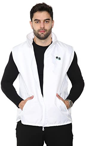 Mega_JumbleSale® Mens Bowling Jacket Waterproof Windproof Hooded Jackets Fleece Lined Body Warmer Lawn Bowls Club Waterproof Pants Outerwear Tops (M, White Body Warmer, m)