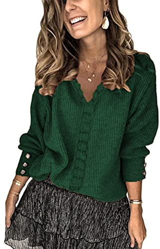 Onsoyours Pull Femmes Ample Chic Col V Torsade Hiver Chaud Grosse Maille Top Large Grande Taille A La Mode Femme Pull Sweat A Vert Foncé L