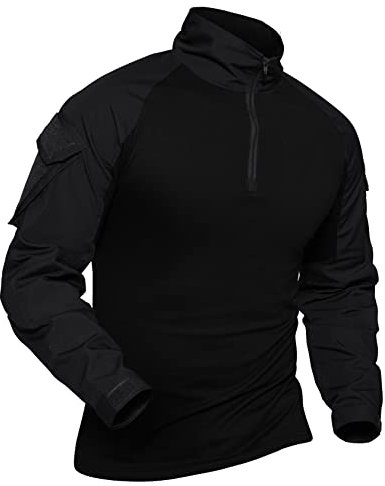 XKTTAC Combat Shirt Tactical mit 2-4 Taschen Herren Militär Ausrüstung Security Outdoor Polizei Hemd Bundeswehr Paintball Airsoft(B-bk/2 Taschen,S)