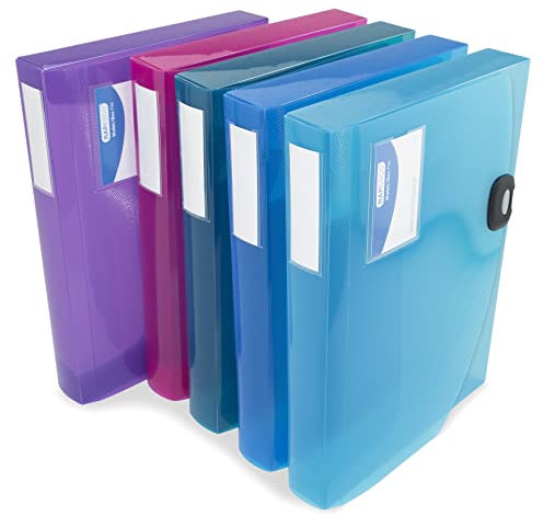 Rapesco 1690 Rigid Box File, 40 mm Spine, A4, Transparent Assorted Colours, Pack of 5