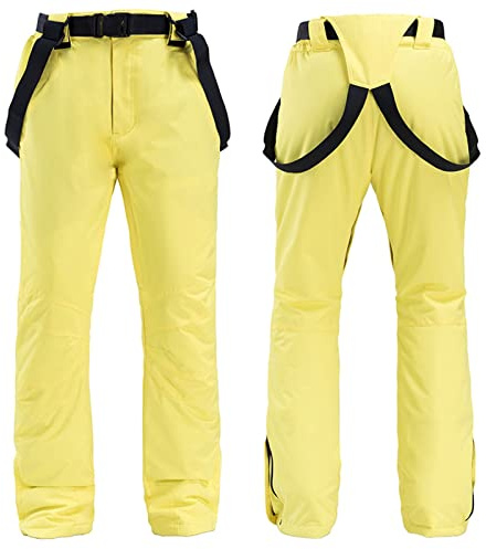 QIULAO Skihose for Erwachsene, Hosenträger for Herren und Damen, Schneehose, Wasser- und Winddichte Furnier-Skihose, warme und atmungsaktive Wintersportbekleidung (Color : Amarillo, Größe : S)