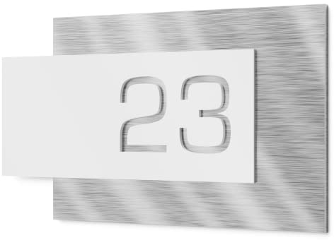 Graviers Design Hausnummernschild aus V2A Edelstahl 200x110mm - Weiß - Wetterfest Rostfrei Individuell anpassbar nach eigener Nummer - Made in Germany