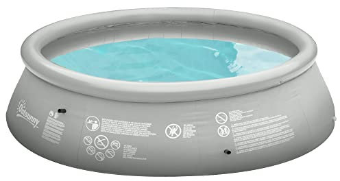 Outsunny 274cm x 76cm Inflatable Swimming Pool Family-Sized Blow Up Pool Round Paddling Pool with Hand Pump for Adults, Outdoor, Garden and Backyard, Grey