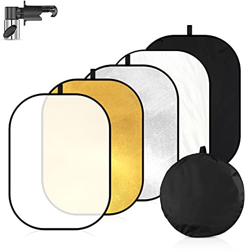 Soonpho Réflecteur Pliable 5 en 1 - Diffuseur Ovale 40 x 60 Pouce 100 x 150cm Or,Argent,Noir,Transparent, Blanc avec Clip et Sac de Rangement pour éclairage extérieur de Studio