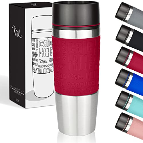 Milu 380ml Tazza termica in acciaio inox I Lavabile in lavastoviglie e 100% a prova di perdite - Tazza da caffè isolata - Tazza da bere - Isolamento a doppia parete - Tazza da viaggio (Rosso, 380ml)