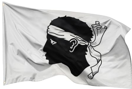 PHENO FLAGS Drapeau Corse 90x150cm – corse - résistant aux intempéries, avec œillets en laiton, 100% polyester, coutures doubles robustes et couleurs éclatantes – pour les passionnés de drapeaux