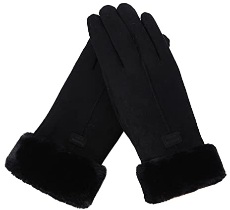 Winter Gloves for Women - Warm Ladies' Ski & Snow Gloves, Touch Screen, Texting, Running, Cycling, Driving - Black