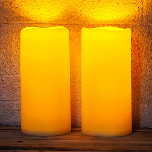 Homemory Grandi candele solari impermeabili per esterni, 10,2 x 25,4 cm, dal tramonto all'alba, candele senza fiamma ad energia solare, per esterni, set da 2