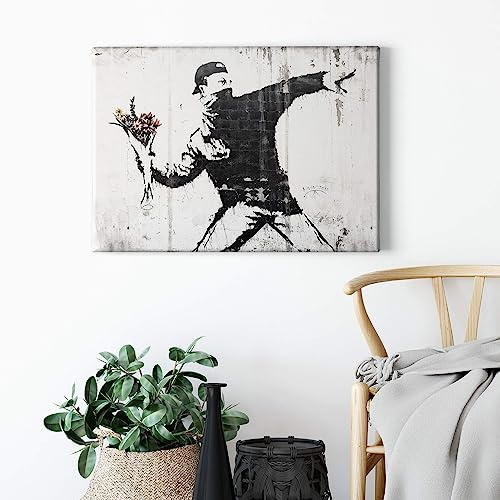 Konstnärsduk - Svart och grått konsttryck - 70x50 cm liggande - Väggdekoration av hög kvalitet - Bild på ram