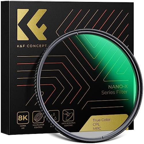 K&F CONCEPT Ø55mm Filtre Polarisant CPL True Color HD Nano-revêtement de 28 Couches Étanche Supprime Les Reflets pour Objectif Appareil Photo