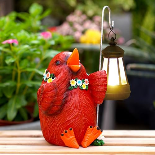 Qeeman Statues de décoration de jardin cardinales, cadeaux pour femme : sculptures et statues pour dégagement de lumière, lampes solaires pour décoration extérieure de pelouse pour patio, balcon,