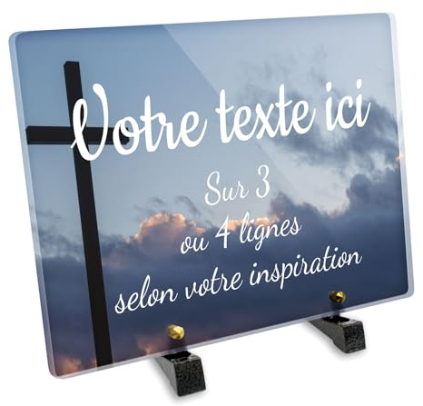 Placa funeraria rectangular personalizable en plexi, diseño de cruz cristiana 01, diferentes tamaños, grosor 6 mm, personalizado en varias líneas 30x20 cm