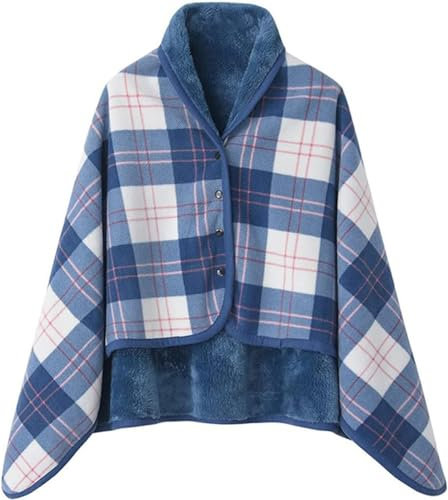 Winter Wheelchair Blanket, Plush Heated Blanket Women Plaid Poncho Shawl Wearable Blanket Heating Old Man Shawl Versatile Leisure Blanket Checked Scarf For Warmth And Comfort ( Color : 1 , Size : 80x1