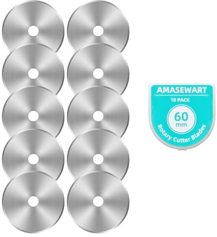AMASEWART 60 mm Rollschneider-Klingen passend für Fiskars Olfa, Ersatz-Rotationsklinge für Stoff, Quilten, Nähen und Kunst und Handwerk, 10 Stück