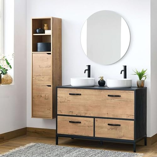 Miroytengo Muebles de Baño Pack Sena Roble Gold y Negro (Lavabos incluidos)