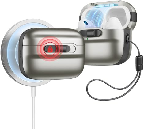 ESR Hülle für AirPods Pro 2/1, MagSafe-kompatibel, Sturzschutz, Titan | Magnetischer Deckelverschluss mit Handschlaufe, kompatibel mit AirPods Pro 2./1. Gen. USB-C/Lightning, Pulse FlickLock Serie