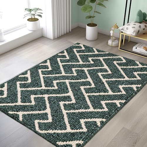 Biscpro Teppich Läufer,80x120cm Teppich läufer Waschbar rutschfest Pflegeleicht Teppichläufer für Wohnzimmer,Flur,Küche,Büro,Schlafzimmer-Smaragd