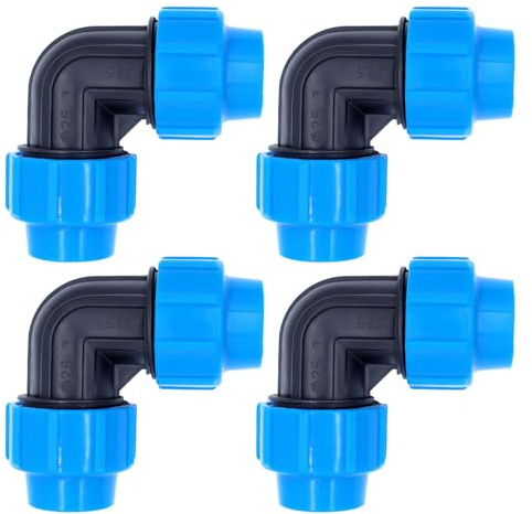 AIMEKE® 4 unidades de tubo PE80/PE100 de 25 mm, conexión de polipropileno, ángulo 90 grados, conector de plástico PP para instalaciones interiores y exteriores
