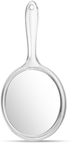 Dimeho Handheld Mirror 4.5 Inch Double-Sided Hangable Hand Mirror Acrylic Round 1X/2X Magnifying Mirrors with Handle Hand Held Wall Mount for Makeup Salon Home Barber Shaving Travel Women Men