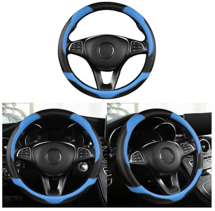 Adunsiaoto Housse De Volant De Voiture Respirantes, Housses Volant Voiture Antidérapantes en Fibre Carbone Souple, Housse De Volant Universelle pour Quatre Saisons, Accessoires Voiture(Noir/Bleu)
