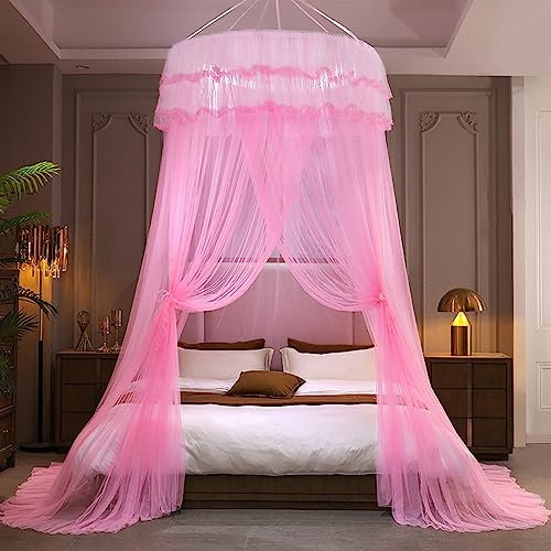 Walkervo Moskitonetz Bett Baldachin Hausbett Kinderzimmer Doppelbett Prinzessin Betthimmel Moskitonetz Kinderzimmer Himmelbett Vorhänge Moskiton Babybett Himmel Schlafzimmer Dekoration, Pink