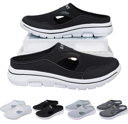 KURTIK Orthowalkway herr komfort andningsbart stöd sportsandaler, halkfria ortopediska sneakers promenad Slip on, halkfria andningsbara ortopediska sneakers, med fotvalvsstödsandaler, Svart, 41 EU