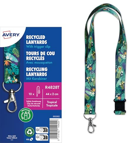 AVERY Zweckform R4828T Lanyard 10 Stück (44x2cm, Kartenhalter mit Karabinerhaken-Sicherheitsverschluss, Schlüsselband für Ausweishülle, Kartenhülle, Namenschilder, Umhängeband, Nackenband) tropical