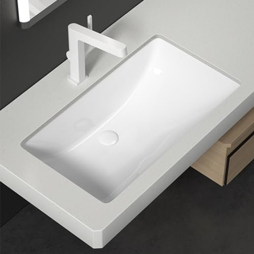 Rettangolo bianco Lavatoio ceramica，lavello da incasso con tubo di scarico，lavandino da esterno giardino，con valvole angolari per acqua calda e fredda, adatto per cucina, piano di lavoro, lavanderia,