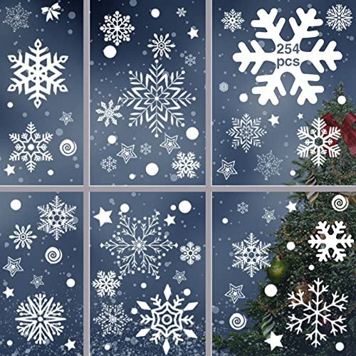 254PCS Flocon de Neige Noël Autocollants,Noël Autocollants Flocon De Neige Deco Fenetre Noel, Decoration Noel Interieur Noël Stickers Fenetre Double Face Motif PVC Autocollant Réutilisable (Blanc)