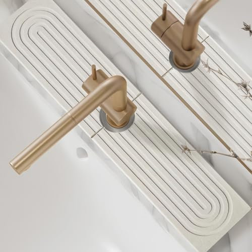 LeKuni Tapis pour Robinet De Cuisine Tapis Evier Cuisine Anti-éclaboussures en Diatomite, Tapis D'évier Porte Eponge Plateau en Pierre Absorbant l'eau Et Séchant Rapidement 60x10cm-Blanc