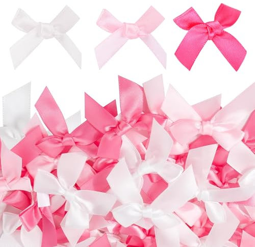 LUHOCIY 90 Pezzi Fiocchi Nastro Raso Rosa, Mini Fiocchi Nastro Fiocco in Raso Rosa, Fiocchi Decorativi, Fiocchetti per Bomboniere, Fatti a Mano Adatti per Matrimoni, Decorazioni per Le Vacanze