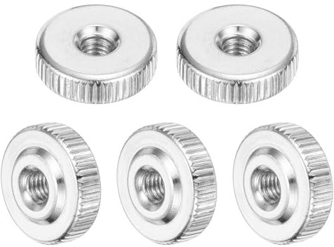sourcing map 5Pcs M3 Knurled Thumb Nuts, Carbon Steel Round Knurled Flat Head Through Hole Handle Nut, Lock Adjusting Nuts, Thin Type, Nickel Plated, Silver