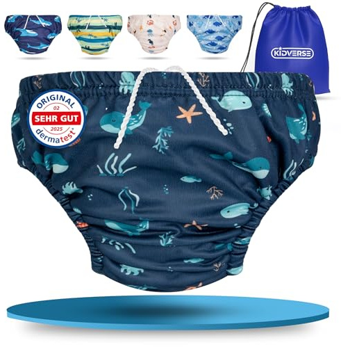 KIDVERSE Baby Swim Nappy Aged 1 to 2 Years - Reusable Nappies - Skin-Friendly & Highly Absorbent Swim Nappy - Baby Swimming Nappies with Pocket & Laundry Bag | Dermatest Tested Baby Swim Nappy - Washable and Reusable Swim Nappy - Baby Swimming Nappy with Carry Bag