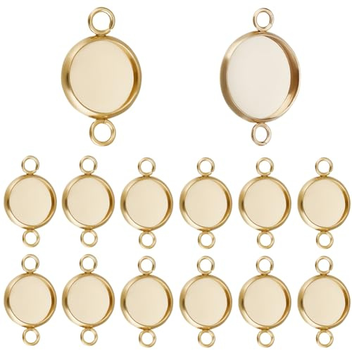 Beebeecraft 30 Stück Cabochon Verbinder 24 Karat Vergoldeter Edelstahl Flach Rund 10mm Blanke Lünette Anhängerschalen Mit Doppelschlaufe Zur Schmuckherstellung