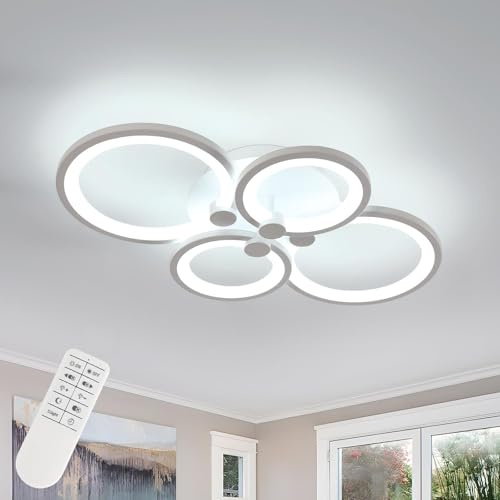 Comely Plafoniera LED, 42W Lampadario LED Dimmerabile a Cerchio, 4 Anelli Lampada da Soffitto in Acrilico per Soggiorno, Camera da Letto, Cucina, Ufficio, Bianco