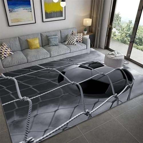 PEIHUODAN Fussball Teppich Jugendzimmer Jungen - Flanell Anime Fußballteppich mit Rutschfester Basis, Blaue Gaming-Teppich für Kinderzimmer & Jungen Dekoration (Pattern 5,120x160cm)