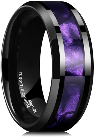 King Will Tungsten Carbide Wedding Band for Men - 8mm Black High Polished Inlay Blue Green Red Sand Sea Desert Star for Everyday Wear Comfort Fit