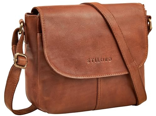 STILORD Elowen Stylishe Kleine Umhängetasche Damen Leder Handtasche Cognac Klein Echtleder Damentasche Vintage Ledertasche Crossbody Bag Schultertasche