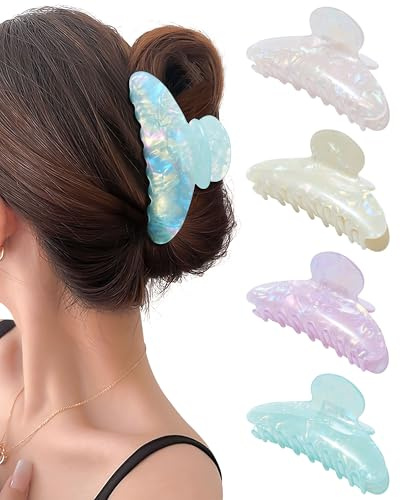 Mesovor 4 Stück Acryl Haarklammern für Damen und Mädchen, 10.5cm große Rutschfeste Haarspangen, Bananen Haarklammer für Dünnes und Dickes Haar (Rosa, Weiß, Grün, Champagner)