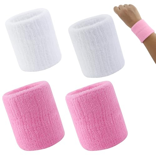 2 paia fasce di sudore assorbenti, polsini ginnastica artistica, polsini paracalli ginnastica artistica, rosa e bianco, per tennis, pallamano e corsa, fasce di saldatura
