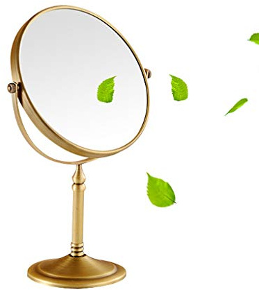 Specchio da trucco e rasatura girevole in rame anticato, ingrandimento 3x, elegante finitura dorata, ideale per la toilette e la decorazione del bagno, per gli appassionati di bellezza