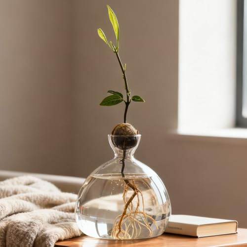 Avocado Keimglas Vase Glas – Ideal für Pflanzenliebhaber und Kinder, transparentes Design ohne Zahnstocher, Hydroponic Glasvase Fuer Blumen Deko Hochzeit Tisch Wohnzimmer Couchtisch