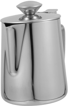Toyvian Lattiera in Acciaio Inossidabile 350ml con Coperchio Argento | Manico Ergonomico, Beccuccio Preciso, Facile da Pulire, Pratica da Trasportare, Finitura Resistente per Casa