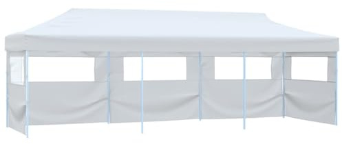 HaoChrymec Pop-Up Partyzelt 3x9 m mit 5 Seitenwänden, UV- und wasserbeständig, 600D Oxford Dach mit PVC-Beschichtung, Ideal für Garten, Camping, Festivals, Weiß, 291 x 870 x 315 cm